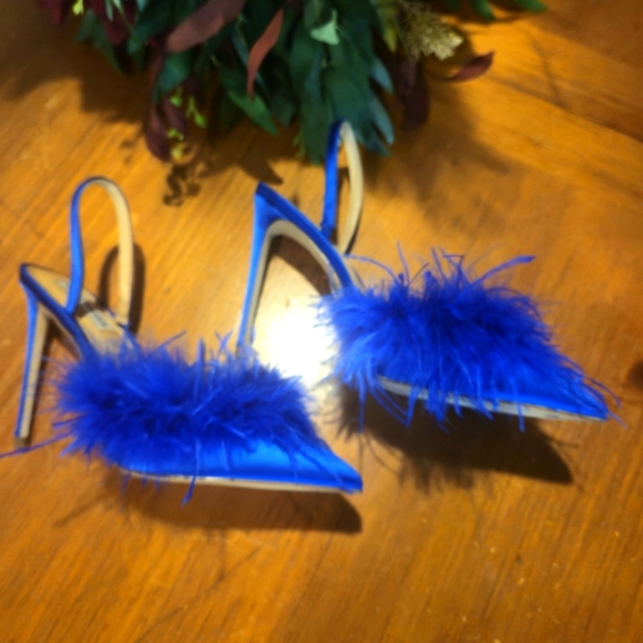 New STEVE MADDEN Woman's Shoes Back Sling SATIN FEATHERS Stiletto Heel Sz 8.5 - Picture 11 of 13